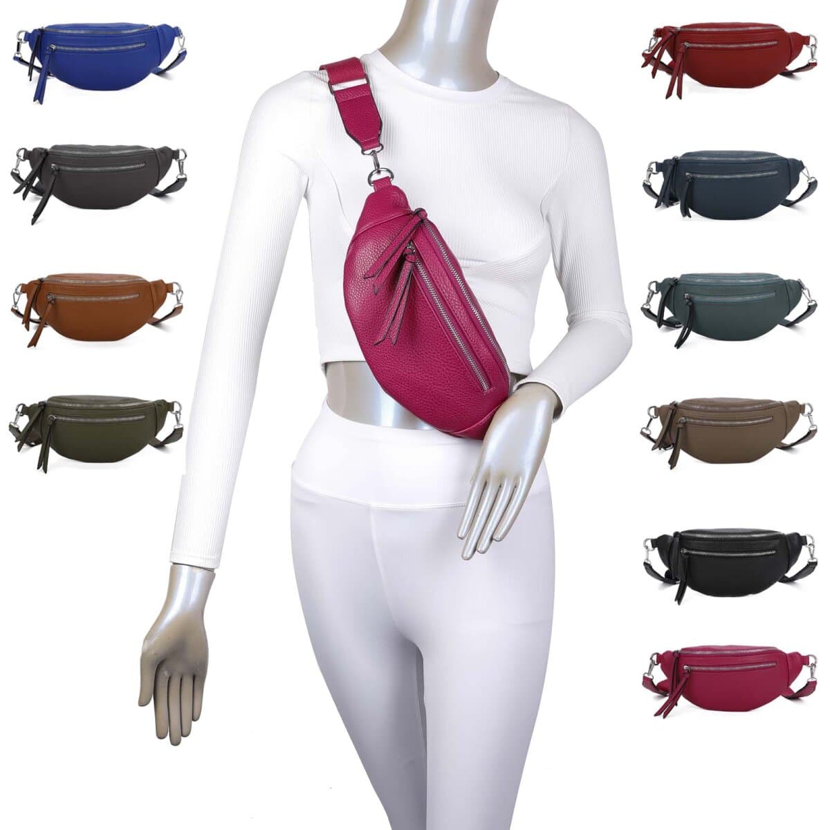 Bauchtasche Klein Umhängetasche Crossbody-Bag Hüfttasche Kunstleder Italy-Design