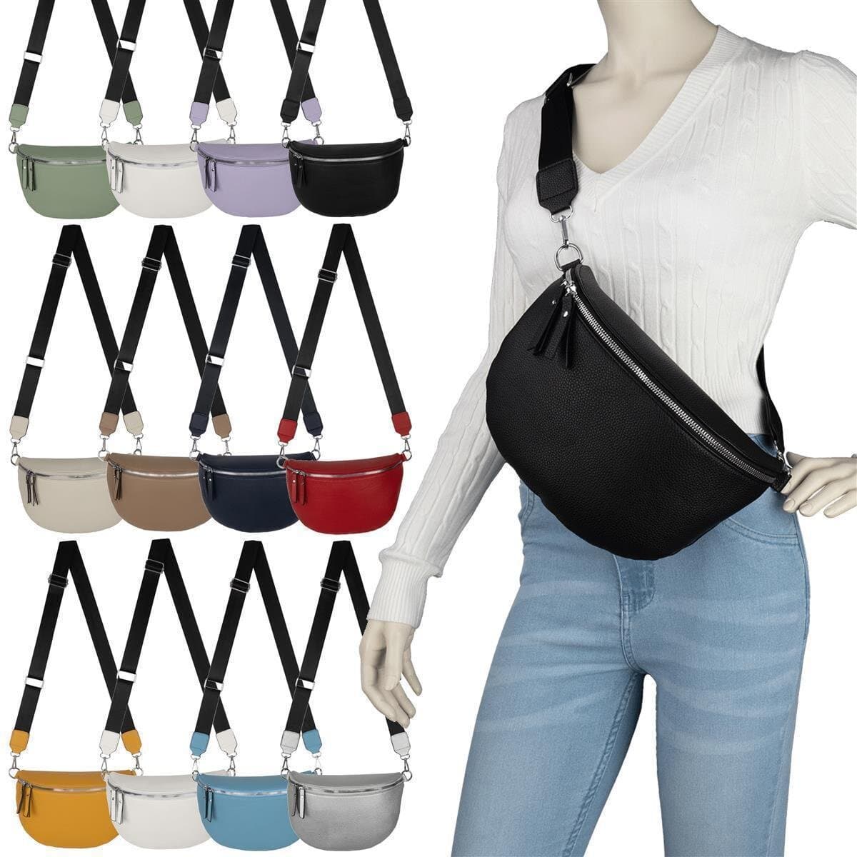 Bauchtasche XL Umhängetasche Crossbody-Bag Hüfttasche Kunstleder Italy-Design