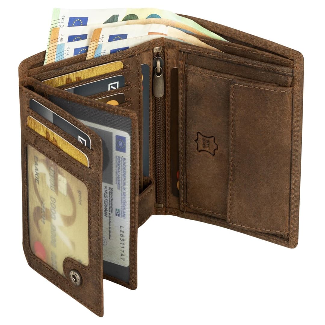 Leder Geldbörse Herren Portemonnaie RFID Hochformat Geldbeutel Büffelleder