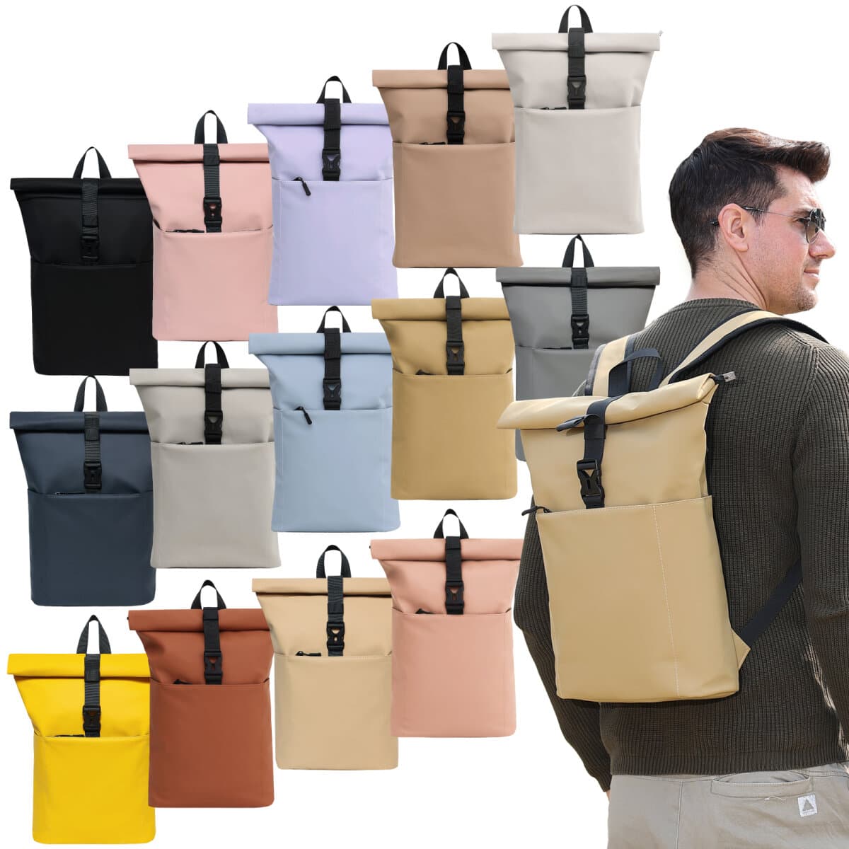 Cityrucksack RollTop Rucksack Freizeitrucksack Herren Damen Wasserabweisend