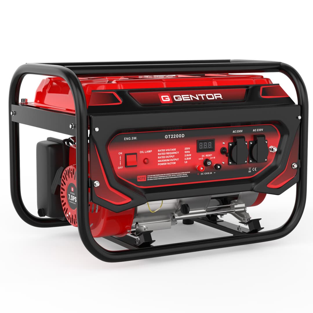 GENTOR 4-Takt Stromerzeuger GT2200D | 2200 WATT 7.0PS Generator Notstromaggregat mit Benzin und leise