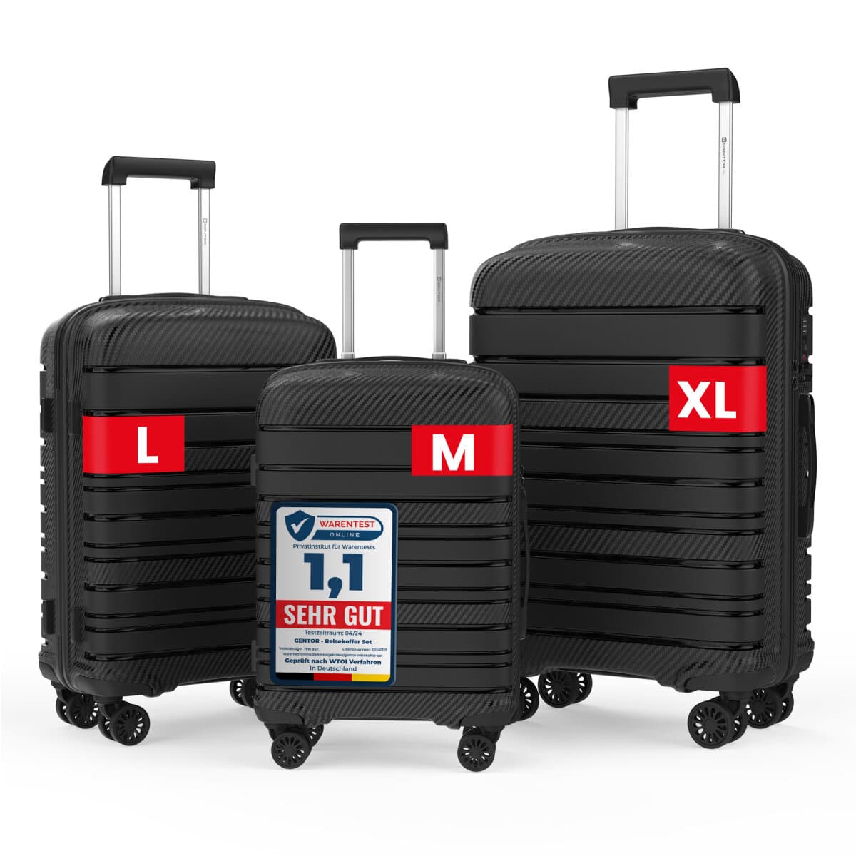 GENTOR Koffer Reisekoffer Hartschalenkoffer Travel Trolley Rollkoffer Handgepäck 4 Rollen im Set (M/L/XL) TSA-Schloss Schwarz & Dunkelblau