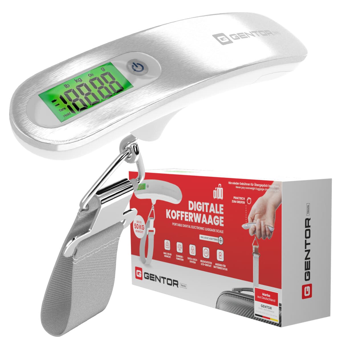 GENTOR Digitale Kofferwaage Gepäckwaage Analog für Reisekoffer Küche Angeln 50KG / 110 lb Hängewaage Digitalwaage Fischwaage tragbare Hängewaage