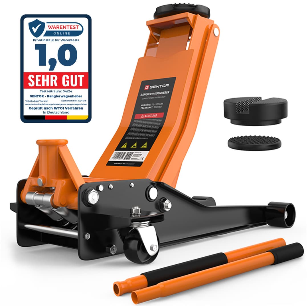 GENTOR Wagenheber hydraulisch 3T Flach Rangierwagenheber Autoheber 75-505mm orange