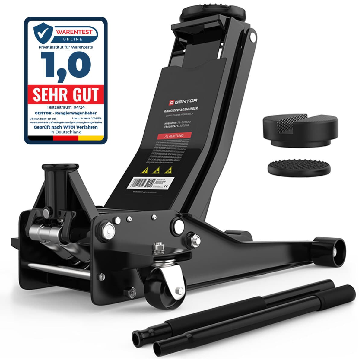 GENTOR Wagenheber hydraulisch 3T flach Rangierwagenheber Autoheber 75-505mm schwarz