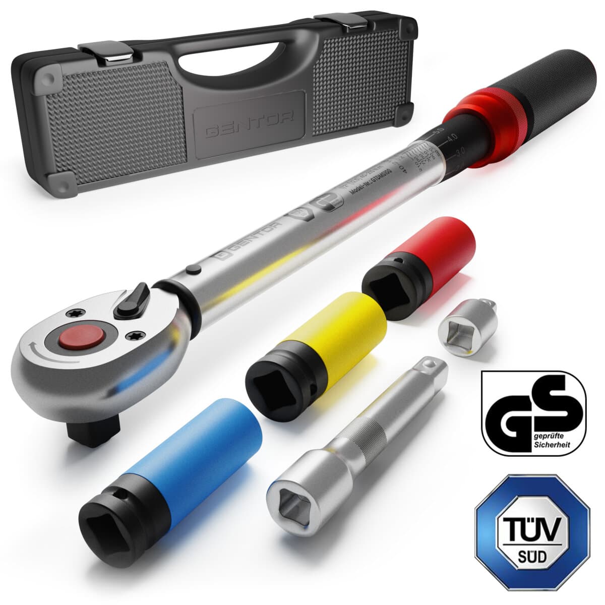 GENTOR Drehmomentschlüssel 1/2 Zoll 40–210 Nm TÜV & GS geprüft – 6-teiliges Set im Koffer für Auto & Motorrad